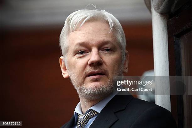 Wikileaks founder Julian Assange speaks from the balcony of the Ecuadorian embassy where he continues to seek asylum following an extradition request...