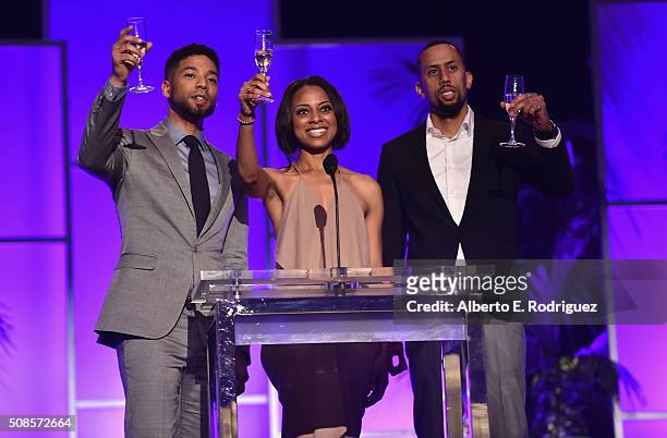 Actors Jussie Smollett, Nischelle Turner and Affion Crockett attend the 47th NAACP Image Awards Non-Televised Awards Ceremony on February 4, 2016 in...