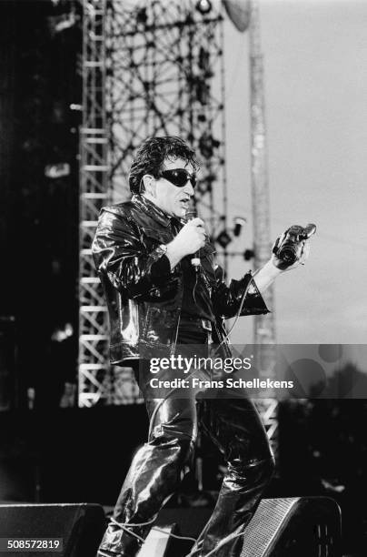 Bono, vocal, performs with U2 at the Goffert in Nijmegen, Netherlands on 3rd August 1993.