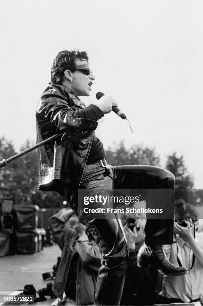 Bono, vocal, performs with U2 at the Goffert in Nijmegen, Netherlands on 3rd August 1993.