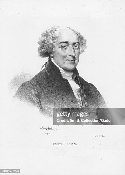 An engraving from a portrait of John Adams, 1827. From the New York Public Library. .