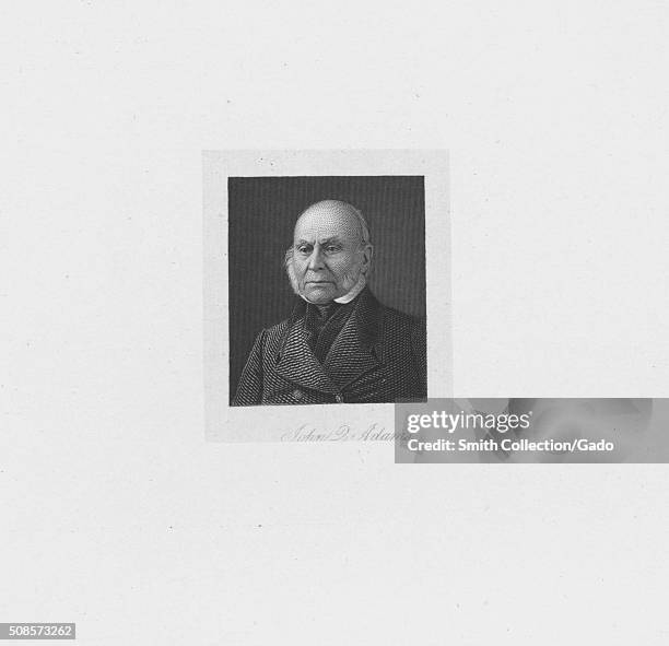 Line engraved portrait of John Quincy Adams later in life, 1881. From the New York Public Library. .