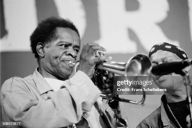 Donald Byrd, trumpet, performs at Berlage Beurs with rapper Guru during Drum festival on 1st July 1993 in Amsterdam, Netherlands.