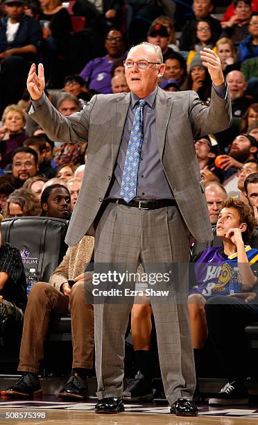 Head coach George Karl of the Sacramento Kings stands on the side of the court during their game against the Golden State Warriors at Sleep Train...