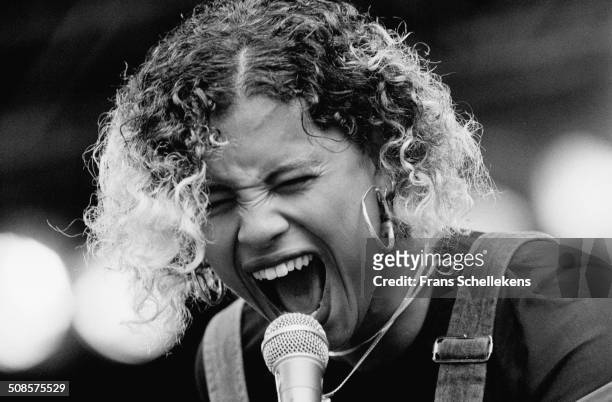 Neneh Cherry, vocal, performs at Parkpop in the Hague, Netherlands on 30th June 1996.