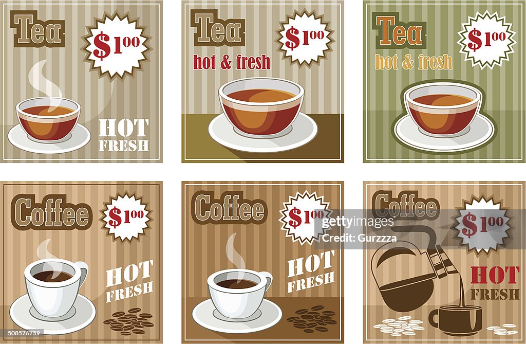 Set of coffee and tea menu card