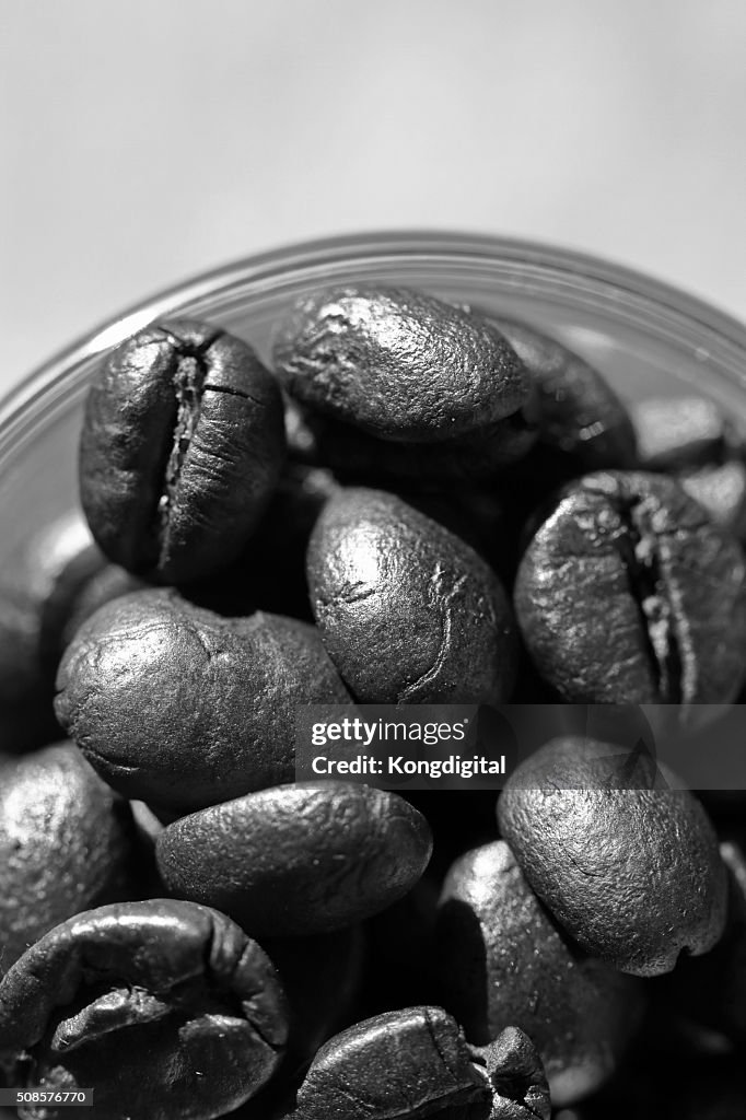 Coffee beans in black and white