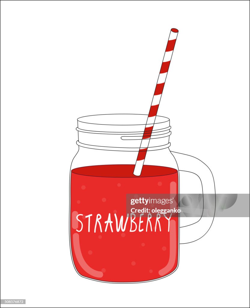 Fresh Strawberry Smoothie. Healthy Food. Vector Illustration