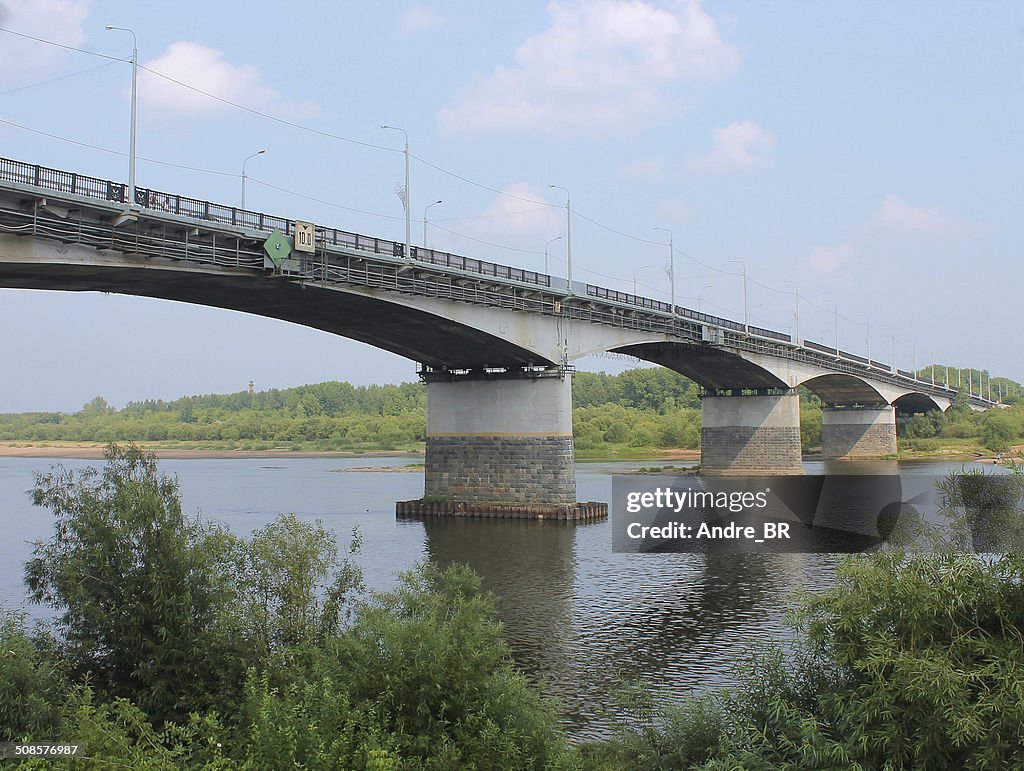 The bridge over the river.