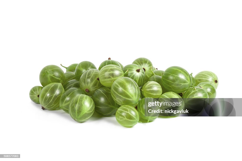 Green Ripe Gooseberries isolated on a white background