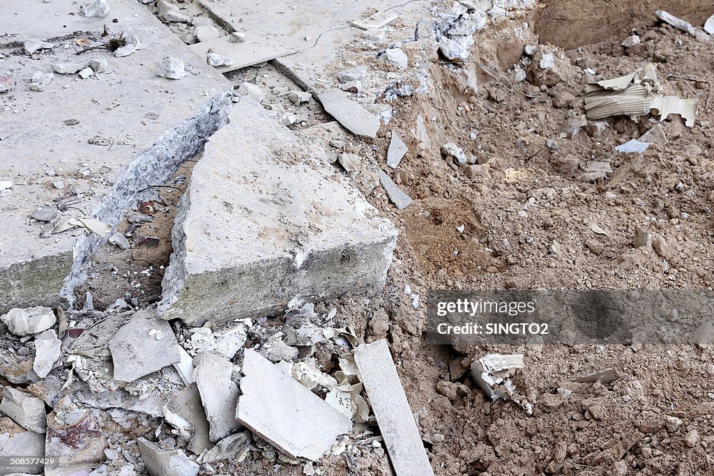 Pile of smashed concrete