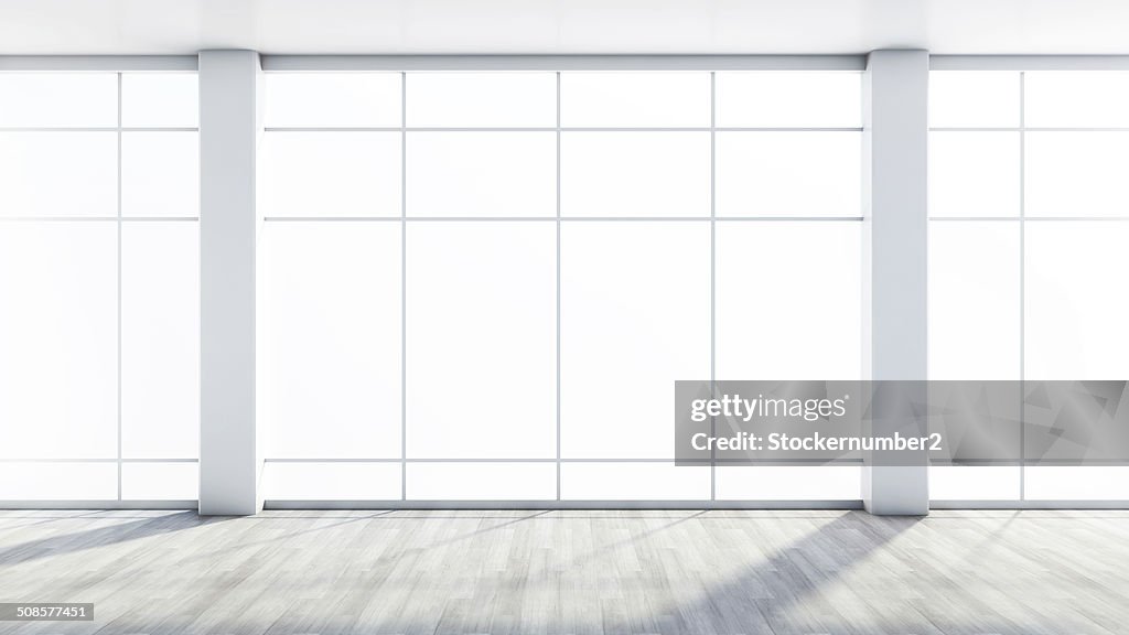 White empty interior with a large window