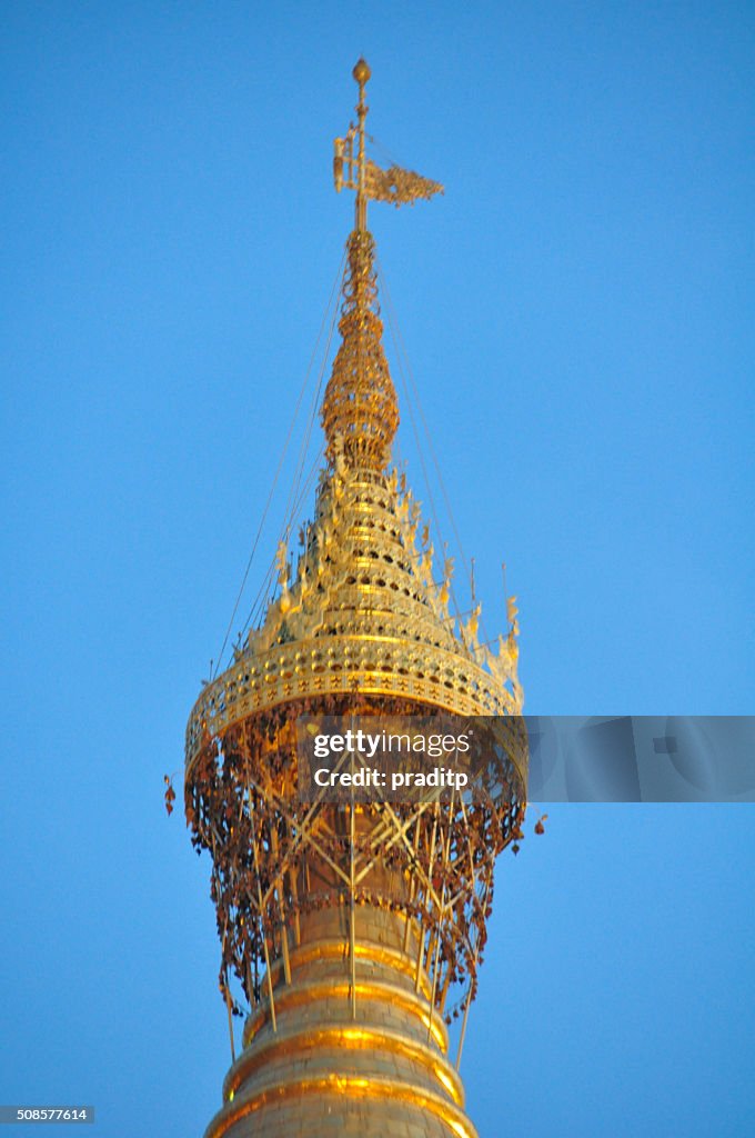 Top of Shwedagon pagoda in Yangon at night,Myanmar