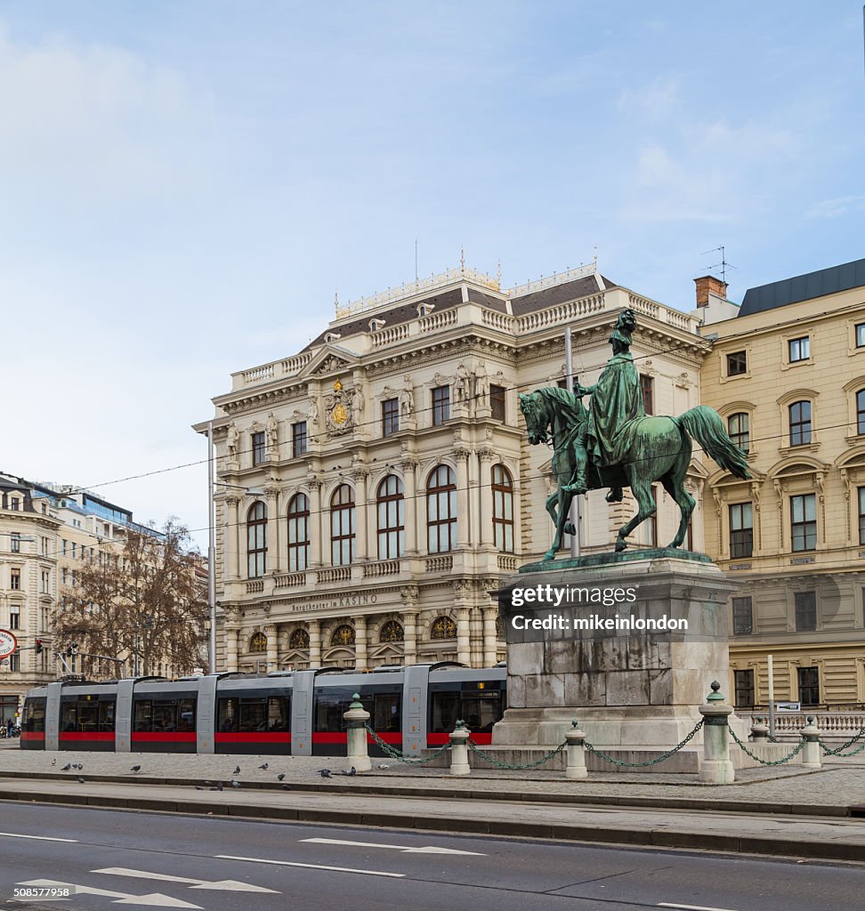 Trams and Buildings along Scwarzenberglatz in Vienna