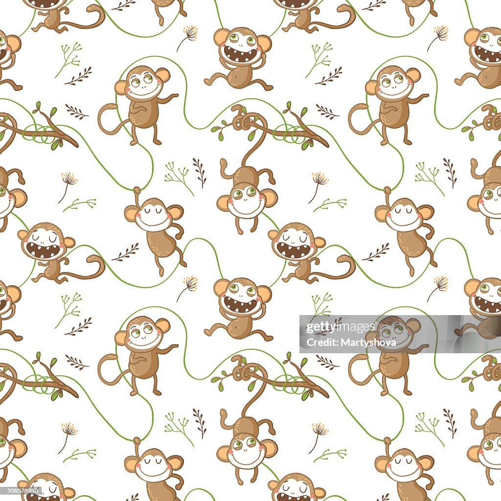 Seamless pattern with funny monkeys.