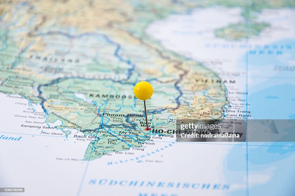 Hô-Chi-Minh-Ville, au Vietnam, Jaune Broche, gros plan de la carte.