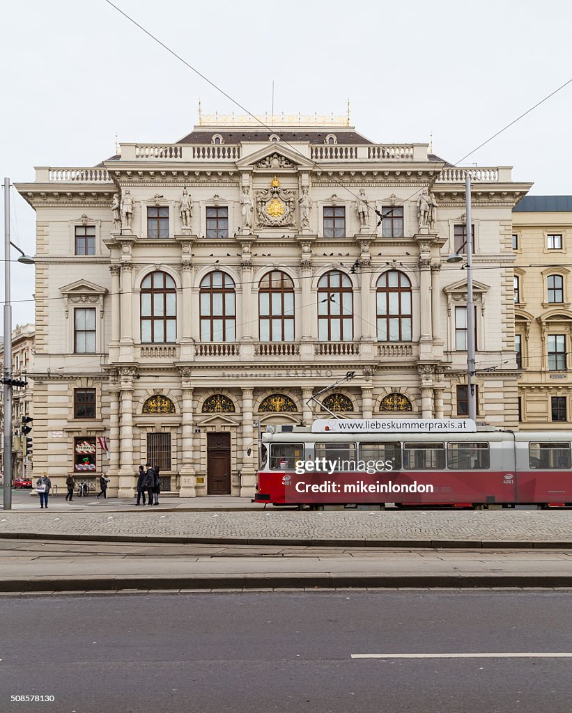 Trams and Buildings along Scwarzenberglatz in Vienna