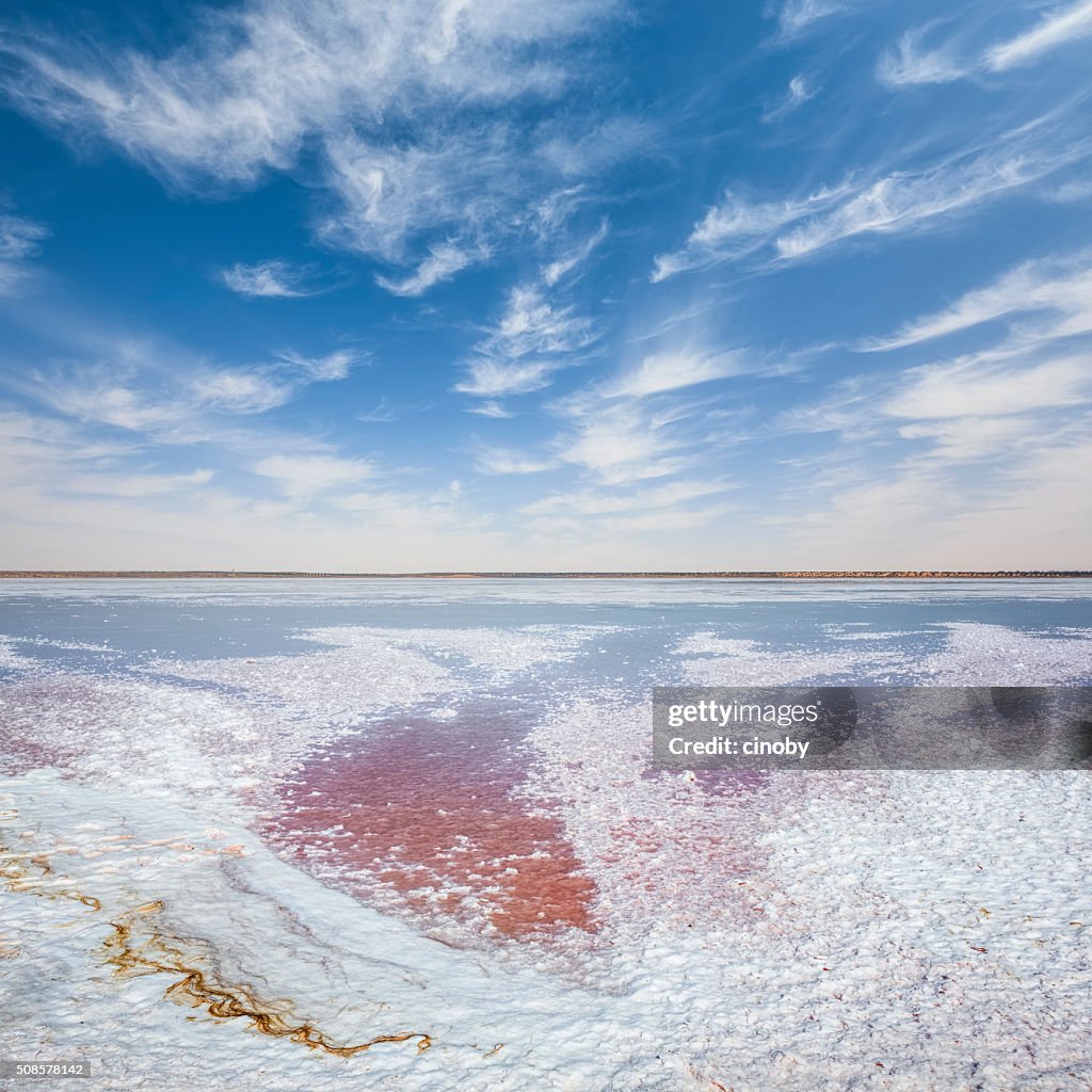 Sebkhet el Melah salt lake near Zarzis oasis in Tunisia