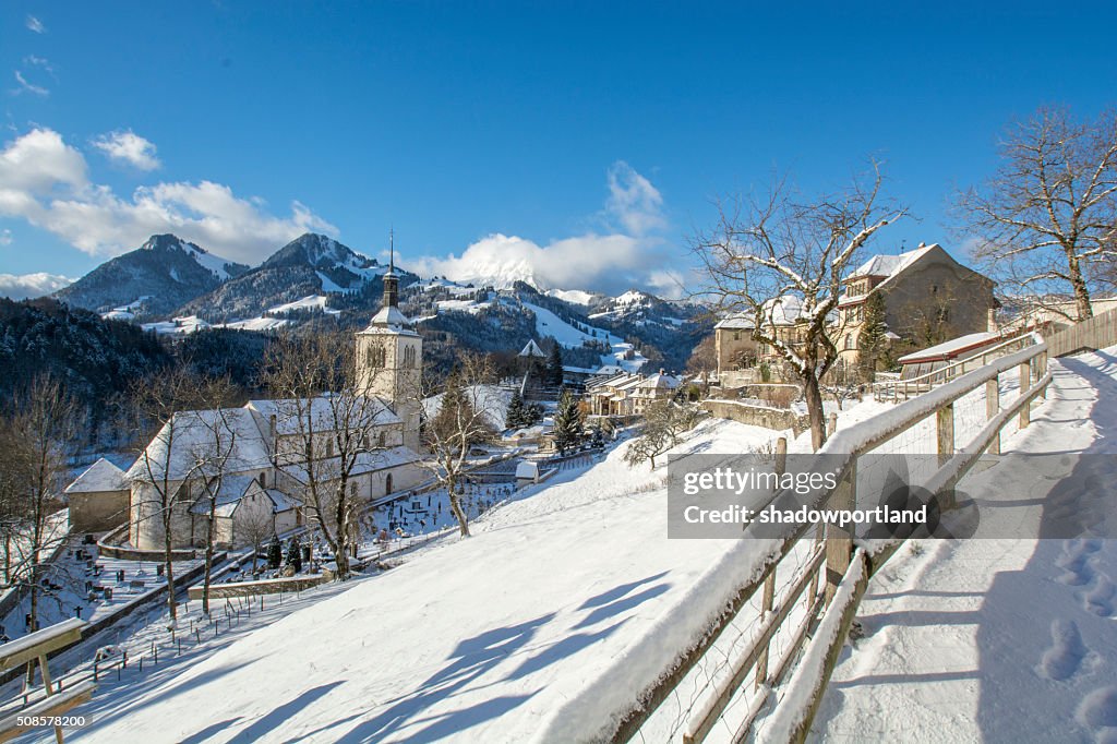 Gruyères, Schweiz im Schnee