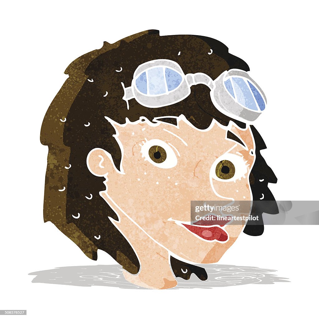 Cartoon happy woman wearing aviator goggles