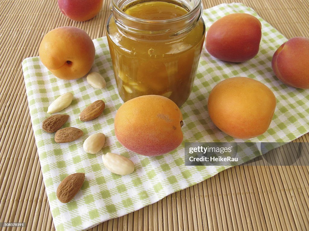 Homemade apricot jam with almonds