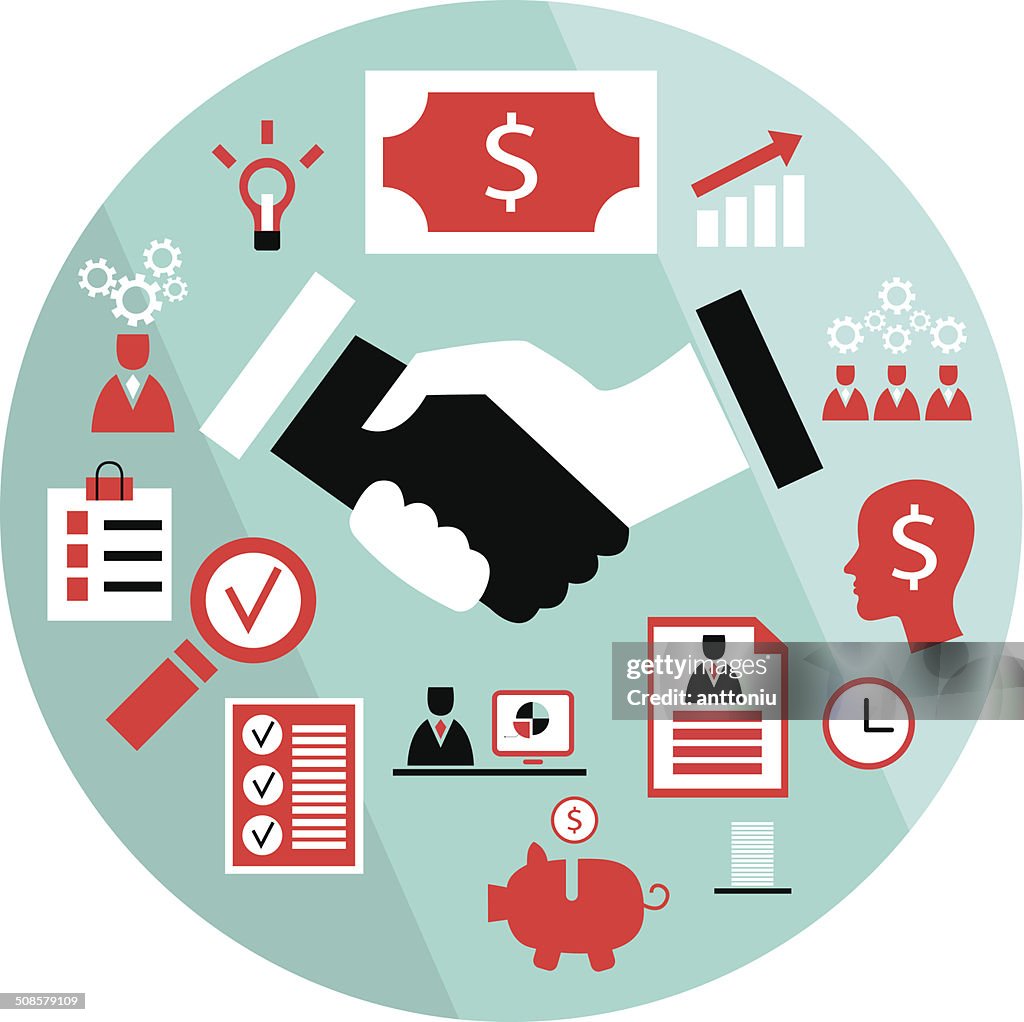 Flat business elements handshake partnership concept etc