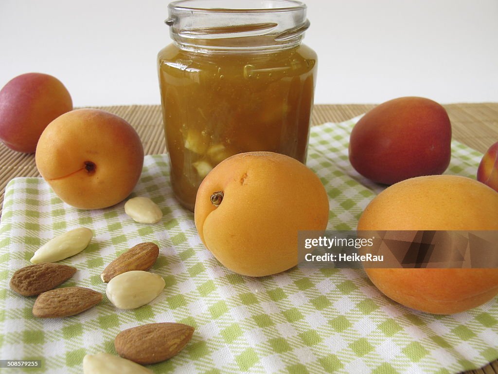 Homemade apricot jam with almonds