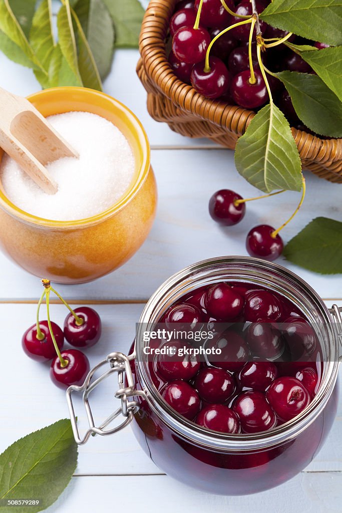 Homemade cherry compote