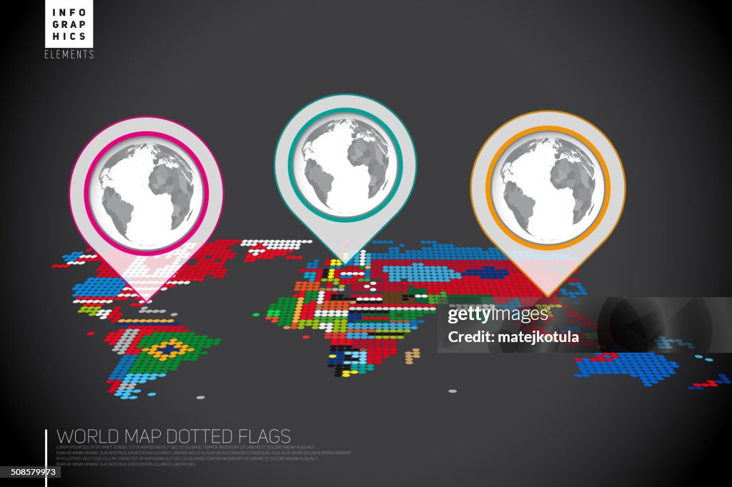 Infographics World map from dots with pointer marks