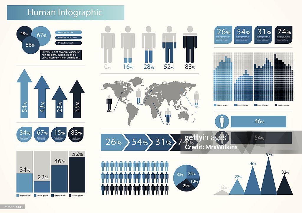 Menschliche Infografiken set, Vektor-illustration.  Welt-Karte und Informationen-Grafiken