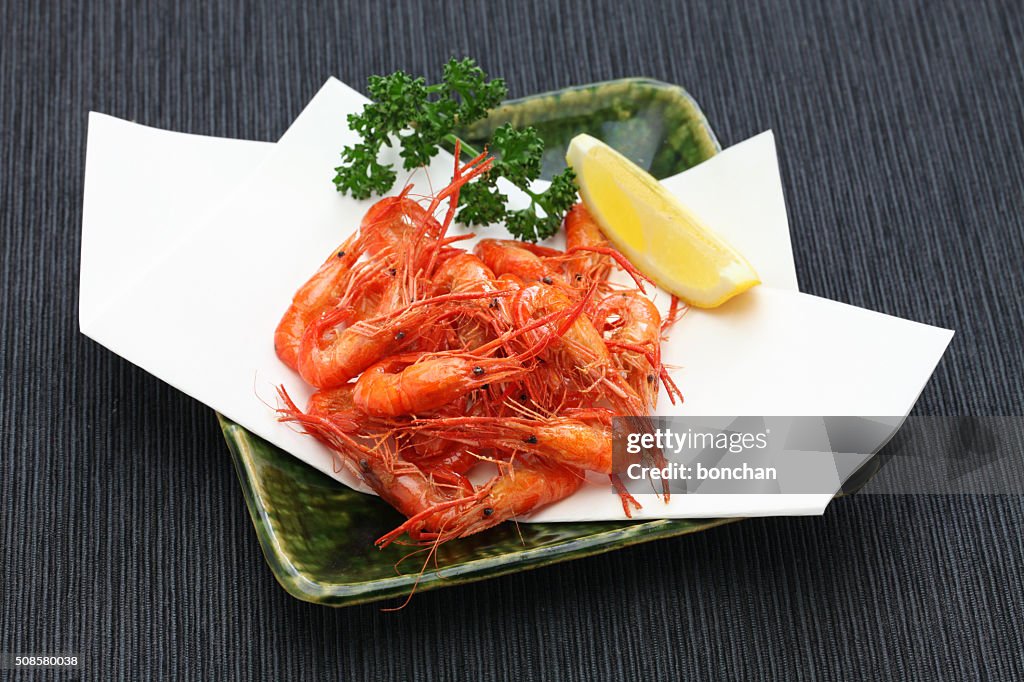 Deep fried freshwater shrimp, japanese food