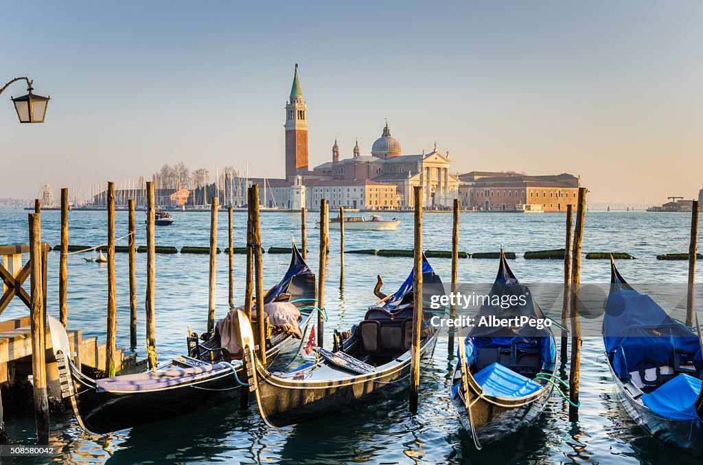 Gondoals in Venice at Sunset