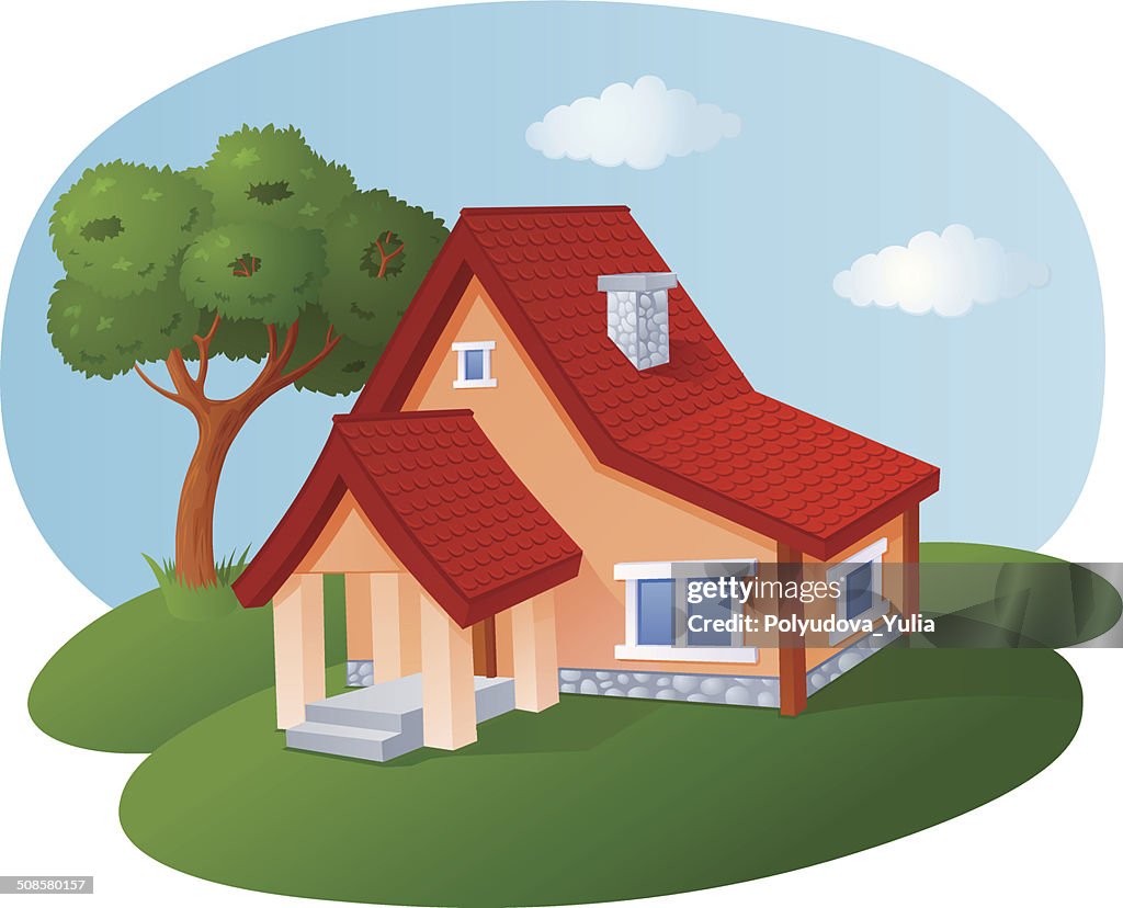 Cartoon House With A Tiled Roof High-Res Vector Graphic - Getty Images