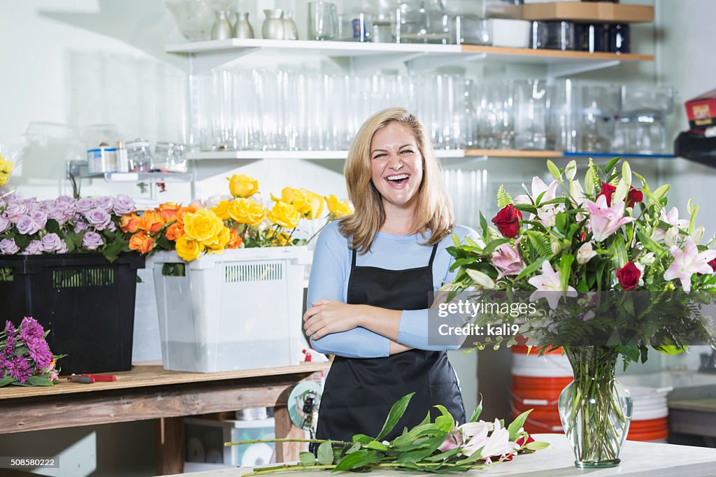 Florist working on flower arrangements