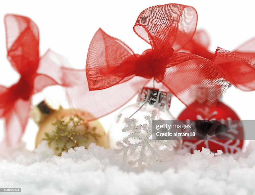 Christmas decorations in the snow