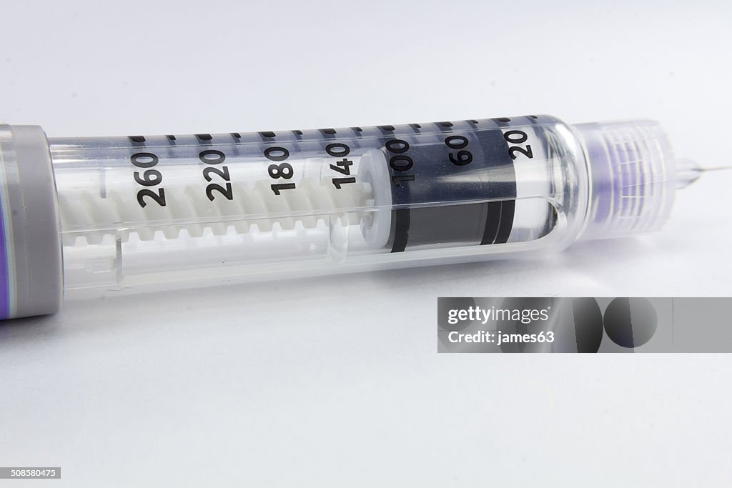 Modern syringes and needles to inject insulin for diabetes