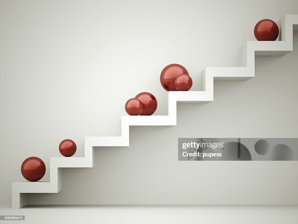 Red spheres on stairs