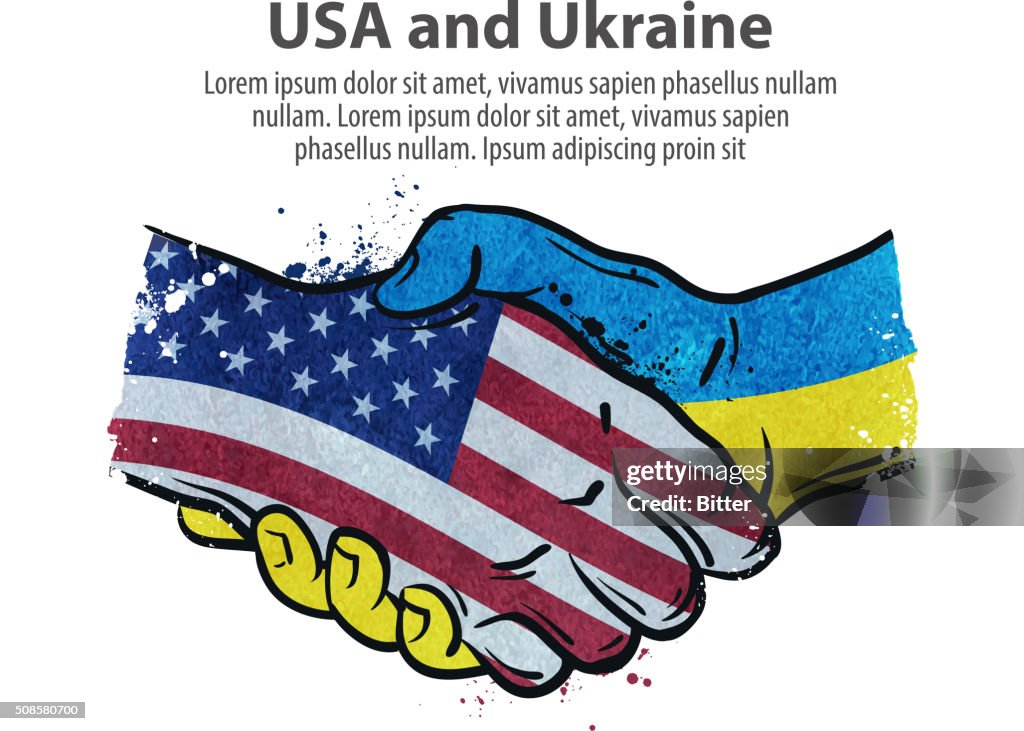 Poignée de main. États-Unis et de l'Ukraine. illustration de vecteur