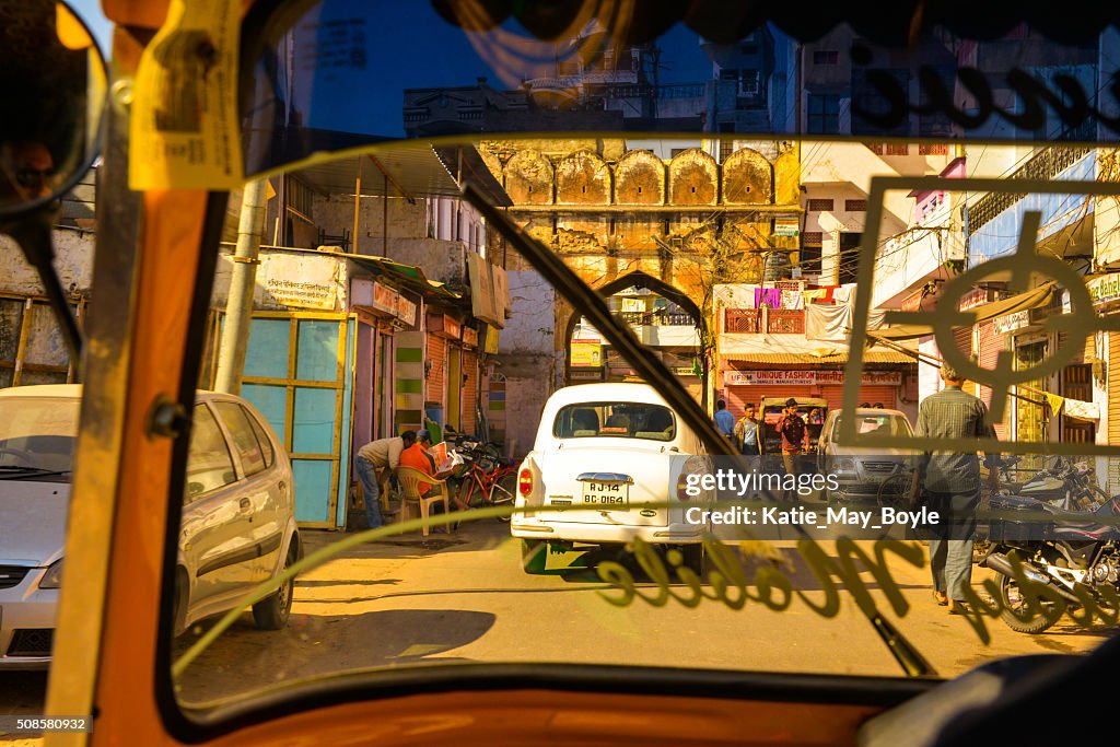 View of Street Life from Rickshaw in Jaipur, India