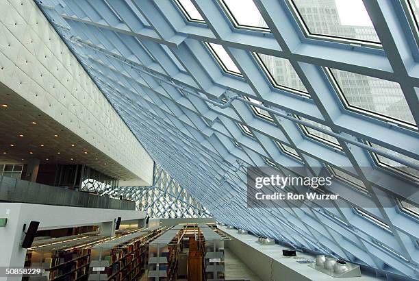 An interior view of Seattle's new Central LIbrary on May 19, 2004 in Seattle, Washington. The glass and steel structure was designed by the Office...