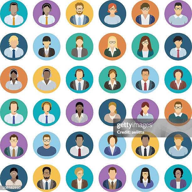 junge business-menschen-ikonen-set - geschäftsleute stock-grafiken, -clipart, -cartoons und -symbole