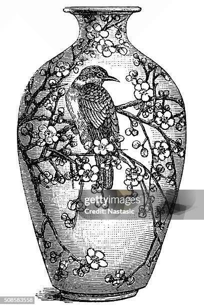 china antique vase - pain drawing stock illustrations