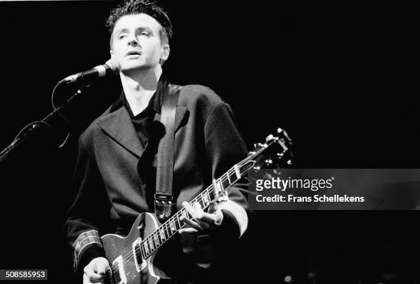 Neil Finn, guitar-vocal, performs with Crowded House at Vredenburg on 15th October 1991 in Utrecht, Netherlands.