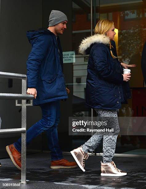 Actress Amy Schumer, Ben Hanisch are seen on set of "Inside Amy Schumer" on February 5, 2016 in New York City.