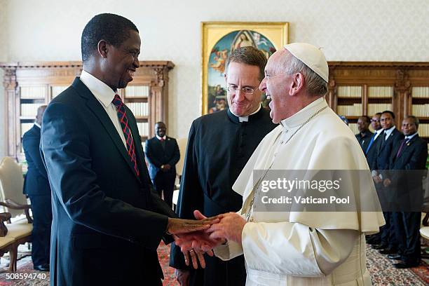 Pope Francis meets President of the Republic of Zambia Edgar Lungu on February 5, 2016 in Vatican City, Vatican. The discussion focused on the...