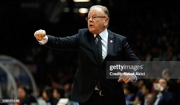 Dusan Ivkovic, Head Coach of Anadolu Efes Istanbul in action during the Turkish Airlines Euroleague Basketball Top 16 Round 6 game between Anadolu...