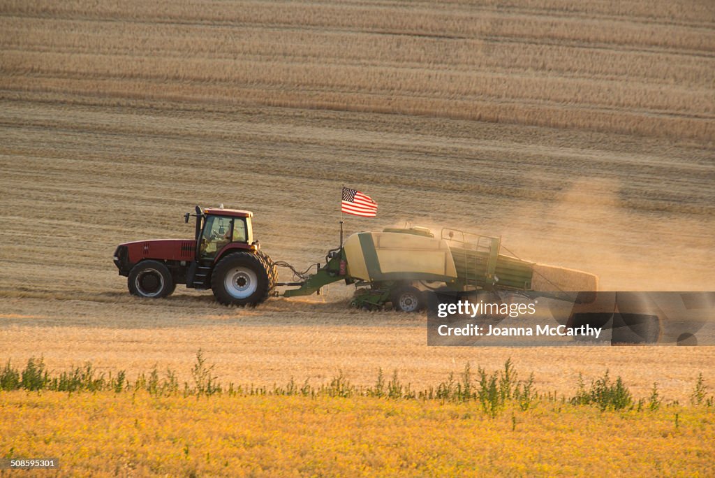 Tractor and American Flag