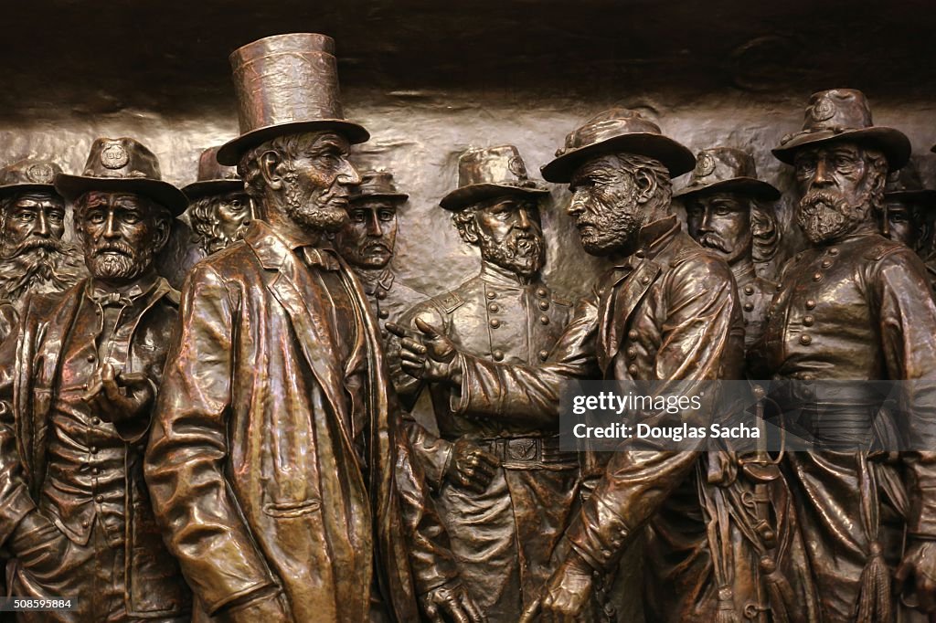 Sculpture of Abraham Lincoln and his Civil War Commanders at the soldiers and sailors public monument in Cleveland, Ohio, USA