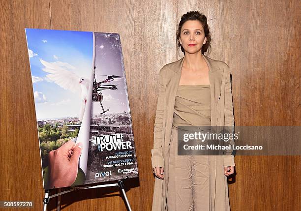 Actress Maggie Gyllenhaal hosts a screening and panel discussion for Brian Knappenberger's new series "Truth and Power" on Pivot on Thursday,...