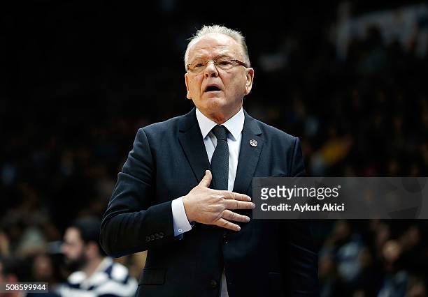 Dusan Ivkovic, Head Coach of Anadolu Efes Istanbul in action during the Turkish Airlines Euroleague Basketball Top 16 Round 6 game between Anadolu...